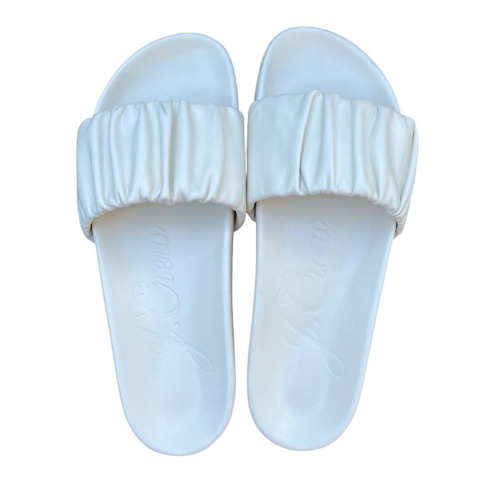 J. Crew Marlow sandal slides in buttery soft ivory leather with ruching detail